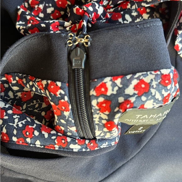 Tahari ASL Navy and Red Floral Side Neck Bow Shift Dress 2 - Picture 11 of 16